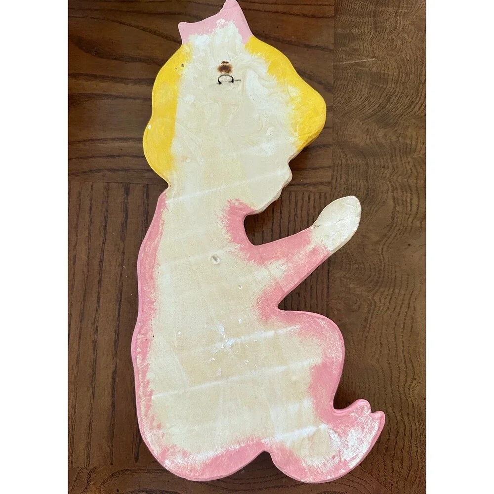 Vintage Chalkware Praying Boy Girl Wall Plaques Nursery Decor MCM Retro Set of 2